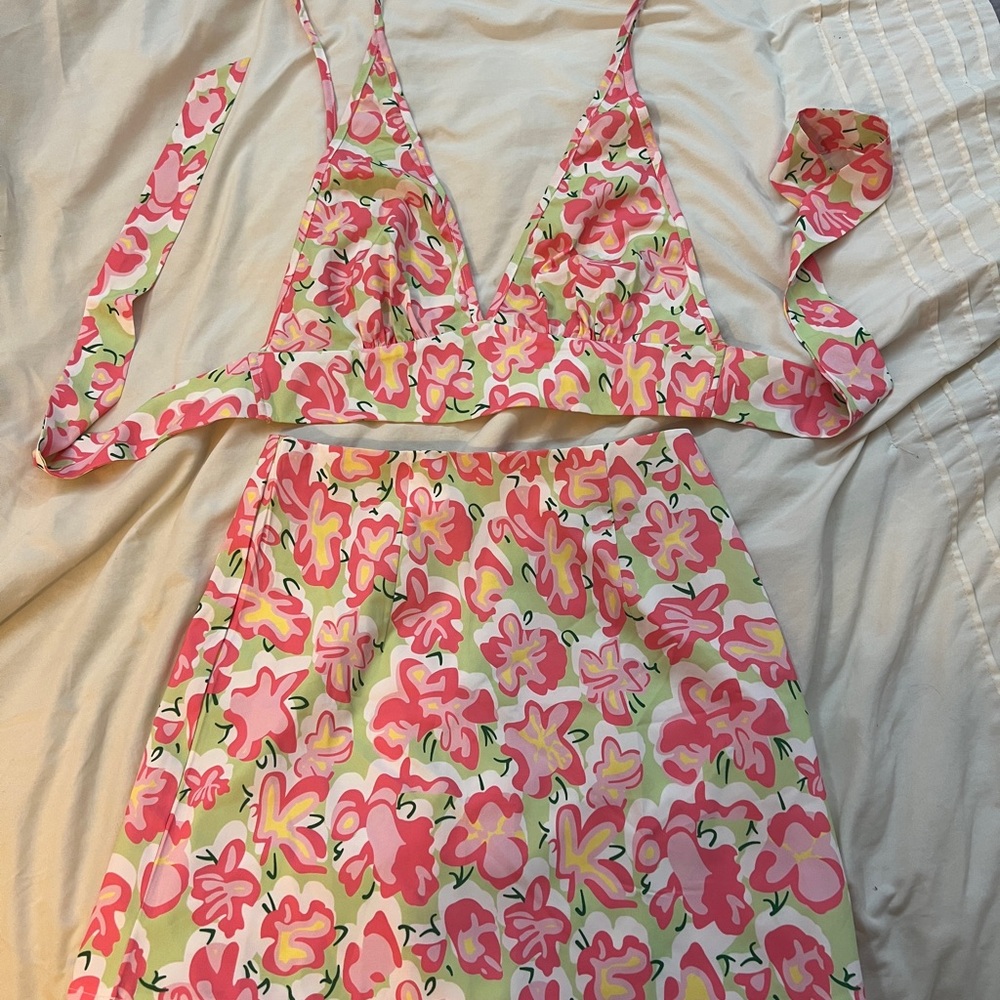 Floral Pink and Green Women's Summer Set